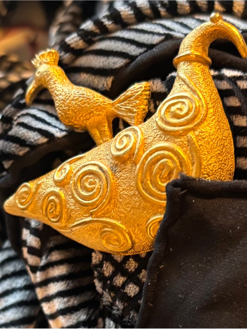 TIE RACK BROOCH, Bird on Bird—Ancient Symbols of Protection. Statement Piece.